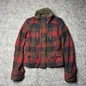 Vintage Abercrombie & Fitch Plaid Wool-Blend Jacket with Faux Fur Collar
